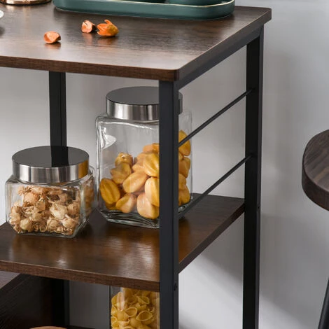 HOMCOM Étagère De Cuisine étagère De Micro-ondes Style Industriel Dim. 90L X 40l X 84H Cm Métal Panneaux Boisé - Marron 7 HOMCOM Étagère De Cuisine étagère De Micro-ondes Style Industriel Dim. 90L X 40l X 84H Cm Métal Panneaux Boisé - Marron – Image 5