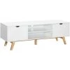 HOMCOM Meuble TV Bas Sur Pied Style Scandinave 2 Portes 2 Niches Passe-fils Panneaux Particules MDF Blanc Bois Massif Hévéa - Blanc -France HOMCOM Soldes 2022 28368947 1