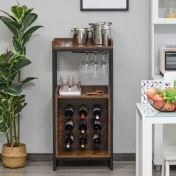 HOMCOM Casier à Vin Design Industriel étagère à Bouteilles 9 Bouteilles Support Verres à Vin Intégré Métal Noir Aspect Vieux Bois Veinage -France HOMCOM Soldes 2022 28400865 4