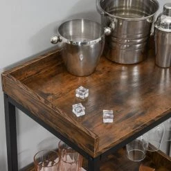 HOMCOM Casier à Vin Design Industriel étagère à Bouteilles 9 Bouteilles Support Verres à Vin Intégré Métal Noir Aspect Vieux Bois Veinage -France HOMCOM Soldes 2022 28400865 5