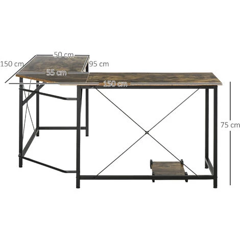 HOMCOM Bureau Informatique Design Industriel Bureau D'angle Support CPU Aspect Vieux Bois Métal Noir - Marron 5 HOMCOM Bureau Informatique Design Industriel Bureau D'angle Support CPU Aspect Vieux Bois Métal Noir - Marron – Image 3
