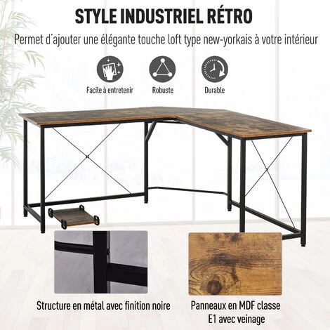 HOMCOM Bureau Informatique Design Industriel Bureau D'angle Support CPU Aspect Vieux Bois Métal Noir - Marron 6 HOMCOM Bureau Informatique Design Industriel Bureau D'angle Support CPU Aspect Vieux Bois Métal Noir - Marron – Image 4