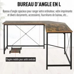 HOMCOM Bureau Informatique Design Industriel Bureau D'angle Support CPU Aspect Vieux Bois Métal Noir - Marron 11 HOMCOM Bureau Informatique Design Industriel Bureau D'angle Support CPU Aspect Vieux Bois Métal Noir - Marron -France HOMCOM Soldes 2022 28400871 5