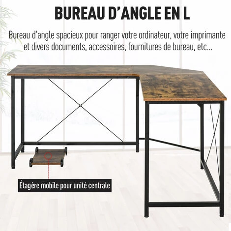 HOMCOM Bureau Informatique Design Industriel Bureau D'angle Support CPU Aspect Vieux Bois Métal Noir - Marron 7 HOMCOM Bureau Informatique Design Industriel Bureau D'angle Support CPU Aspect Vieux Bois Métal Noir - Marron – Image 5