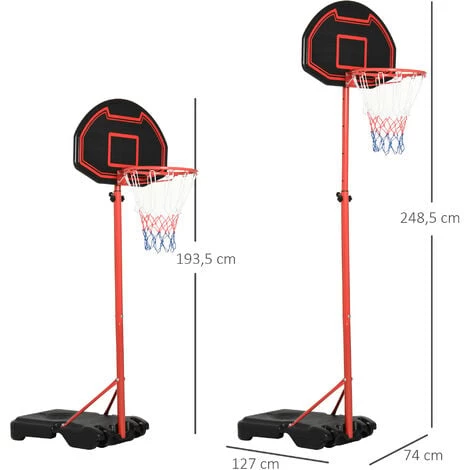 HOMCOM Panier De Basket-Ball Sur Pied Avec Poteau Panneau, Base De Lestage Sur Roulettes Hauteur Réglable 1,55 - 2,1 M Rouge Noir - Rouge 5 HOMCOM Panier De Basket-Ball Sur Pied Avec Poteau Panneau, Base De Lestage Sur Roulettes Hauteur Réglable 1,55 - 2,1 M Rouge Noir - Rouge – Image 3