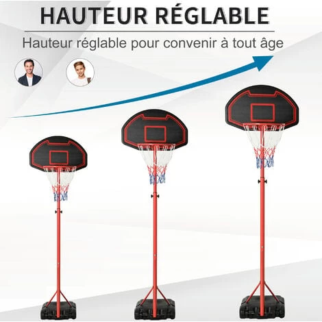 HOMCOM Panier De Basket-Ball Sur Pied Avec Poteau Panneau, Base De Lestage Sur Roulettes Hauteur Réglable 1,55 - 2,1 M Rouge Noir - Rouge 6 HOMCOM Panier De Basket-Ball Sur Pied Avec Poteau Panneau, Base De Lestage Sur Roulettes Hauteur Réglable 1,55 - 2,1 M Rouge Noir - Rouge – Image 4