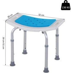 HOMCOM Siège De Douche Réglable En Hauteur Tabouret De Douche Ergonomique Pieds Antidérapants Charge Max. 136 Kg Alu HDPE Blanc Bleu -France HOMCOM Soldes 2022 28448043 3