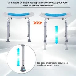 HOMCOM Siège De Douche Réglable En Hauteur Tabouret De Douche Ergonomique Pieds Antidérapants Charge Max. 136 Kg Alu HDPE Blanc Bleu -France HOMCOM Soldes 2022 28448043 4
