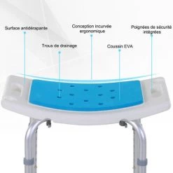 HOMCOM Siège De Douche Réglable En Hauteur Tabouret De Douche Ergonomique Pieds Antidérapants Charge Max. 136 Kg Alu HDPE Blanc Bleu -France HOMCOM Soldes 2022 28448043 5
