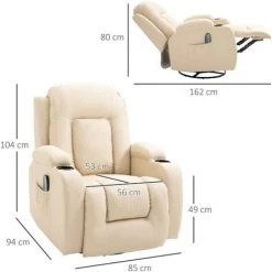 HOMCOM Fauteuil De Massage Et Relaxation électrique Chauffant Inclinable Manuellement Repose-pied Télécommande Crème -France HOMCOM Soldes 2022 28623748 3