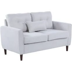 HOMCOM Canapé 2 Places Grand Confort Dim. 140L X 78l X 83H Cm Coussin Déco. Inclus Pieds Bois Massif Eucalyptus Tissu Lin Gris Clair - Gris