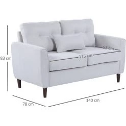 HOMCOM Canapé 2 Places Grand Confort Dim. 140L X 78l X 83H Cm Coussin Déco. Inclus Pieds Bois Massif Eucalyptus Tissu Lin Gris Clair - Gris -France HOMCOM Soldes 2022 28764560 3