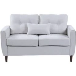 HOMCOM Canapé 2 Places Grand Confort Dim. 140L X 78l X 83H Cm Coussin Déco. Inclus Pieds Bois Massif Eucalyptus Tissu Lin Gris Clair - Gris -France HOMCOM Soldes 2022 28764560 4