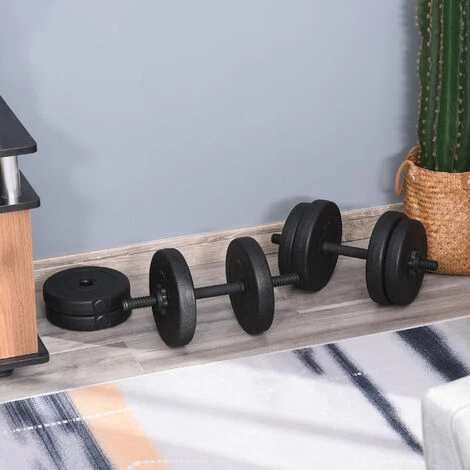 HOMCOM Ensemble D'haltères Courtes Total 20 Kg - Barres Incluses - Entraînement Musculaire & Haltérophilie - Acier HDPE Noir 4 HOMCOM Ensemble D'haltères Courtes Total 20 Kg - Barres Incluses - Entraînement Musculaire & Haltérophilie - Acier HDPE Noir – Image 2