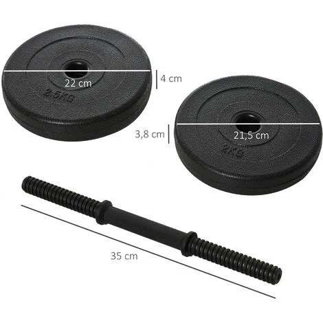 HOMCOM Ensemble D'haltères Courtes Total 20 Kg - Barres Incluses - Entraînement Musculaire & Haltérophilie - Acier HDPE Noir 5 HOMCOM Ensemble D'haltères Courtes Total 20 Kg - Barres Incluses - Entraînement Musculaire & Haltérophilie - Acier HDPE Noir – Image 3