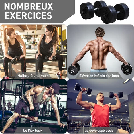 HOMCOM Ensemble D'haltères Courtes Total 20 Kg - Barres Incluses - Entraînement Musculaire & Haltérophilie - Acier HDPE Noir 6 HOMCOM Ensemble D'haltères Courtes Total 20 Kg - Barres Incluses - Entraînement Musculaire & Haltérophilie - Acier HDPE Noir – Image 4