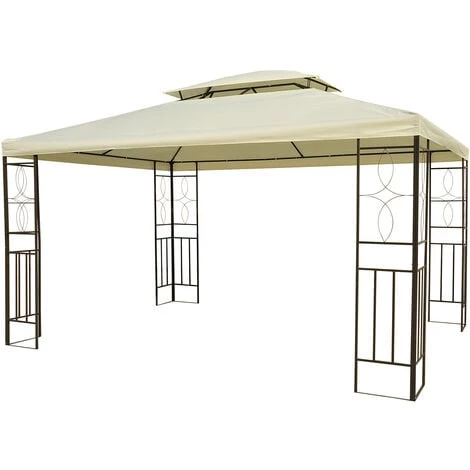 HOMCOM Tonnelle Pavillon De Jardin Barnum Style Colonial Double Toit 4 X 3 M Acier Crème - Beige 3 HOMCOM Tonnelle Pavillon De Jardin Barnum Style Colonial Double Toit 4 X 3 M Acier Crème - Beige