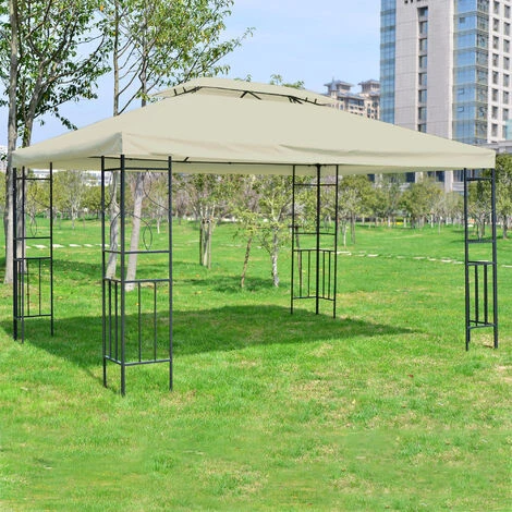 HOMCOM Tonnelle Pavillon De Jardin Barnum Style Colonial Double Toit 4 X 3 M Acier Crème - Beige 4 HOMCOM Tonnelle Pavillon De Jardin Barnum Style Colonial Double Toit 4 X 3 M Acier Crème - Beige – Image 2