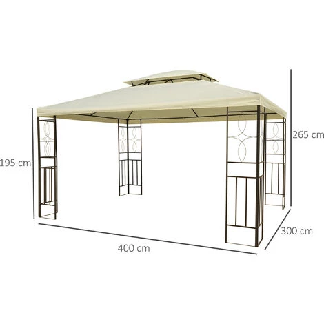 HOMCOM Tonnelle Pavillon De Jardin Barnum Style Colonial Double Toit 4 X 3 M Acier Crème - Beige 5 HOMCOM Tonnelle Pavillon De Jardin Barnum Style Colonial Double Toit 4 X 3 M Acier Crème - Beige – Image 3