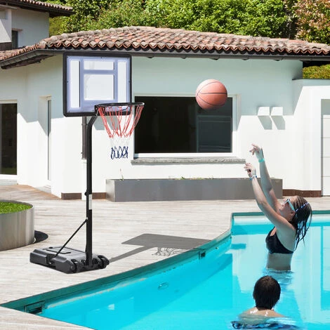 HOMCOM Panier De Basket-Ball Sur Pied Pour Bord De Piscine Poteau Panneau, Base De Lestage Sur Roulettes Hauteur Arceau Réglable 1,1 - 1,3 M Noir Blanc - Noir 4 HOMCOM Panier De Basket-Ball Sur Pied Pour Bord De Piscine Poteau Panneau, Base De Lestage Sur Roulettes Hauteur Arceau Réglable 1,1 - 1,3 M Noir Blanc - Noir – Image 2