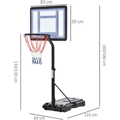 HOMCOM Panier De Basket-Ball Sur Pied Pour Bord De Piscine Poteau Panneau, Base De Lestage Sur Roulettes Hauteur Arceau Réglable 1,1 - 1,3 M Noir Blanc - Noir 5 HOMCOM Panier De Basket-Ball Sur Pied Pour Bord De Piscine Poteau Panneau, Base De Lestage Sur Roulettes Hauteur Arceau Réglable 1,1 - 1,3 M Noir Blanc - Noir – Image 3