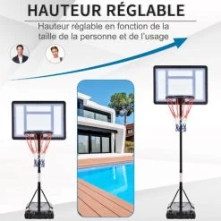 HOMCOM Panier De Basket-Ball Sur Pied Pour Bord De Piscine Poteau Panneau, Base De Lestage Sur Roulettes Hauteur Arceau Réglable 1,1 - 1,3 M Noir Blanc - Noir 10 HOMCOM Panier De Basket-Ball Sur Pied Pour Bord De Piscine Poteau Panneau, Base De Lestage Sur Roulettes Hauteur Arceau Réglable 1,1 - 1,3 M Noir Blanc - Noir -France HOMCOM Soldes 2022 28910115 4