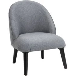 HOMCOM Fauteuil Lounge Design Grand Confort Pieds Effilés Bois Massif Hévéa Revêtement Tissu Lin Gris - Gris