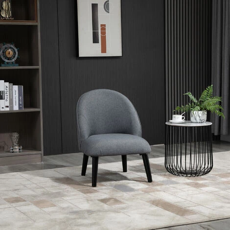 HOMCOM Fauteuil Lounge Design Grand Confort Pieds Effilés Bois Massif Hévéa Revêtement Tissu Lin Gris - Gris 4 HOMCOM Fauteuil Lounge Design Grand Confort Pieds Effilés Bois Massif Hévéa Revêtement Tissu Lin Gris - Gris – Image 2