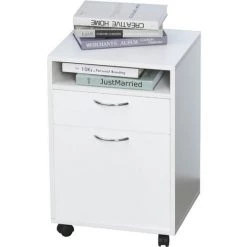 HOMCOM Caisson De Bureau Rangement Bureau Sur Roulettes Tiroir Placard Niche Panneaux Particules Blanc