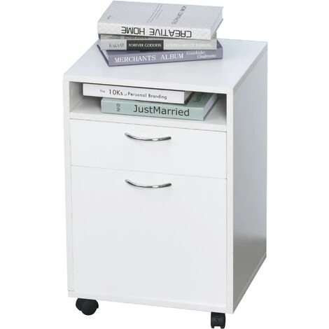 HOMCOM Caisson De Bureau Rangement Bureau Sur Roulettes Tiroir Placard Niche Panneaux Particules Blanc 3 HOMCOM Caisson De Bureau Rangement Bureau Sur Roulettes Tiroir Placard Niche Panneaux Particules Blanc