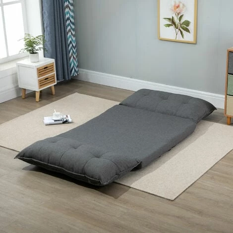 HOMCOM Chauffeuse - Matelas D'appoint Pliant - Fauteuil Convertible - Inclinaison Dossier Réglable 13 Positions - Tissu Lin - Gris 6 HOMCOM Chauffeuse - Matelas D'appoint Pliant - Fauteuil Convertible - Inclinaison Dossier Réglable 13 Positions - Tissu Lin - Gris – Image 4