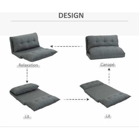 HOMCOM Chauffeuse - Matelas D'appoint Pliant - Fauteuil Convertible - Inclinaison Dossier Réglable 13 Positions - Tissu Lin - Gris 7 HOMCOM Chauffeuse - Matelas D'appoint Pliant - Fauteuil Convertible - Inclinaison Dossier Réglable 13 Positions - Tissu Lin - Gris – Image 5