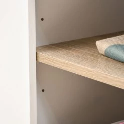 HOMCOM Meuble TV Sur Roulettes Avec 2 Freins - 2 Niches + Placard Porte 2 Passe-fil - Panneaux Particules Blanc Chêne Clair - Blanc -France HOMCOM Soldes 2022 29043870 5