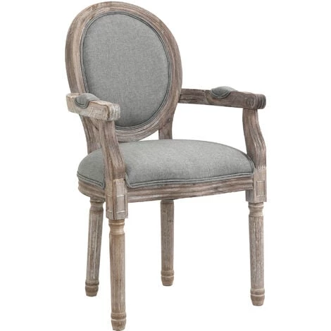 HOMCOM Chaise De Salle à Manger Chaise De Salon Médaillon Style Louis XVI Bois Massif Patiné Sculpté Tissu Lin Gris - Gris 3 HOMCOM Chaise De Salle à Manger Chaise De Salon Médaillon Style Louis XVI Bois Massif Patiné Sculpté Tissu Lin Gris - Gris