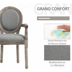 HOMCOM Chaise De Salle à Manger Chaise De Salon Médaillon Style Louis XVI Bois Massif Patiné Sculpté Tissu Lin Gris - Gris 11 HOMCOM Chaise De Salle à Manger Chaise De Salon Médaillon Style Louis XVI Bois Massif Patiné Sculpté Tissu Lin Gris - Gris -France HOMCOM Soldes 2022 29043872 5