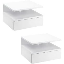 HOMCOM Lot De 2 Tables De Chevet Murales - Lot De 2 Tables De Nuit - Tiroir Coulissant, Niche, Plateau - Panneaux Particules Blanc