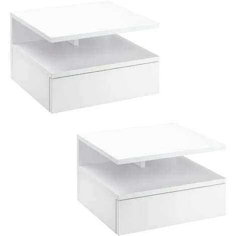 HOMCOM Lot De 2 Tables De Chevet Murales - Lot De 2 Tables De Nuit - Tiroir Coulissant, Niche, Plateau - Panneaux Particules Blanc 3 HOMCOM Lot De 2 Tables De Chevet Murales - Lot De 2 Tables De Nuit - Tiroir Coulissant, Niche, Plateau - Panneaux Particules Blanc
