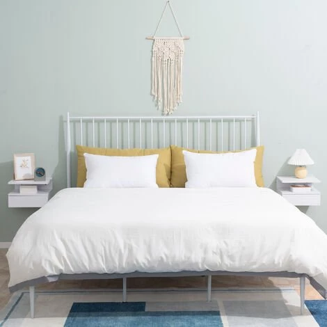 HOMCOM Lot De 2 Tables De Chevet Murales - Lot De 2 Tables De Nuit - Tiroir Coulissant, Niche, Plateau - Panneaux Particules Blanc 4 HOMCOM Lot De 2 Tables De Chevet Murales - Lot De 2 Tables De Nuit - Tiroir Coulissant, Niche, Plateau - Panneaux Particules Blanc – Image 2