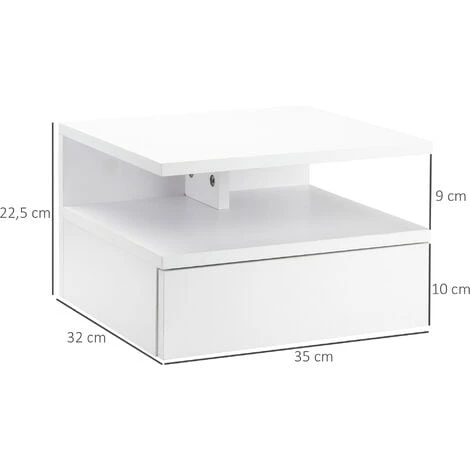 HOMCOM Lot De 2 Tables De Chevet Murales - Lot De 2 Tables De Nuit - Tiroir Coulissant, Niche, Plateau - Panneaux Particules Blanc 5 HOMCOM Lot De 2 Tables De Chevet Murales - Lot De 2 Tables De Nuit - Tiroir Coulissant, Niche, Plateau - Panneaux Particules Blanc – Image 3