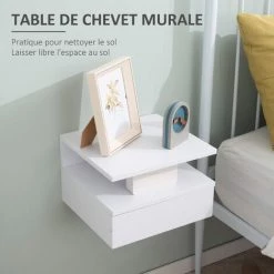 HOMCOM Lot De 2 Tables De Chevet Murales - Lot De 2 Tables De Nuit - Tiroir Coulissant, Niche, Plateau - Panneaux Particules Blanc 10 HOMCOM Lot De 2 Tables De Chevet Murales - Lot De 2 Tables De Nuit - Tiroir Coulissant, Niche, Plateau - Panneaux Particules Blanc -France HOMCOM Soldes 2022 29074589 4