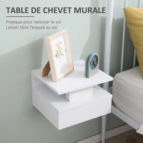 HOMCOM Lot De 2 Tables De Chevet Murales - Lot De 2 Tables De Nuit - Tiroir Coulissant, Niche, Plateau - Panneaux Particules Blanc 6 HOMCOM Lot De 2 Tables De Chevet Murales - Lot De 2 Tables De Nuit - Tiroir Coulissant, Niche, Plateau - Panneaux Particules Blanc – Image 4