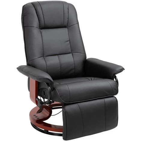 HOMCOM Fauteuil Relax Inclinable Repose-pieds Réglable Pivotant 360° Piètement Bois Revêtement PU Noir - Noir 3 HOMCOM Fauteuil Relax Inclinable Repose-pieds Réglable Pivotant 360° Piètement Bois Revêtement PU Noir - Noir