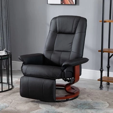 HOMCOM Fauteuil Relax Inclinable Repose-pieds Réglable Pivotant 360° Piètement Bois Revêtement PU Noir - Noir 4 HOMCOM Fauteuil Relax Inclinable Repose-pieds Réglable Pivotant 360° Piètement Bois Revêtement PU Noir - Noir – Image 2