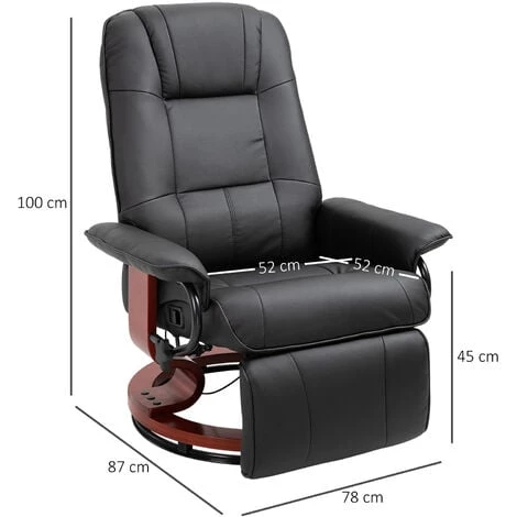 HOMCOM Fauteuil Relax Inclinable Repose-pieds Réglable Pivotant 360° Piètement Bois Revêtement PU Noir - Noir 5 HOMCOM Fauteuil Relax Inclinable Repose-pieds Réglable Pivotant 360° Piètement Bois Revêtement PU Noir - Noir – Image 3