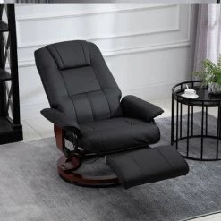 HOMCOM Fauteuil Relax Inclinable Repose-pieds Réglable Pivotant 360° Piètement Bois Revêtement PU Noir - Noir 10 HOMCOM Fauteuil Relax Inclinable Repose-pieds Réglable Pivotant 360° Piètement Bois Revêtement PU Noir - Noir -France HOMCOM Soldes 2022 29123225 4