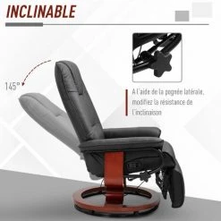 HOMCOM Fauteuil Relax Inclinable Repose-pieds Réglable Pivotant 360° Piètement Bois Revêtement PU Noir - Noir 11 HOMCOM Fauteuil Relax Inclinable Repose-pieds Réglable Pivotant 360° Piètement Bois Revêtement PU Noir - Noir -France HOMCOM Soldes 2022 29123225 5