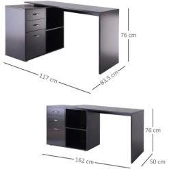 HOMCOM Bureau Informatique Multimédia Modulable Multi-rangements Double Niche + 3 Tiroirs Coulissants MDF Noir - Noir -France HOMCOM Soldes 2022 29216338 3