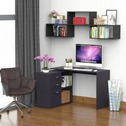 HOMCOM Bureau Informatique Multimédia Modulable Multi-rangements Double Niche + 3 Tiroirs Coulissants MDF Noir - Noir -France HOMCOM Soldes 2022 29216338 4