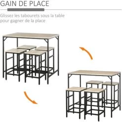 HOMCOM Ensemble Table De Bar Design Industriel + 4 Tabourets Repose-pieds Panneaux Particules Imitation Chêne Clair Métal Noir - Beige 11 HOMCOM Ensemble Table De Bar Design Industriel + 4 Tabourets Repose-pieds Panneaux Particules Imitation Chêne Clair Métal Noir - Beige -France HOMCOM Soldes 2022 29295926 5