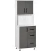 HOMCOM Armoire De Cuisine Multi-rangements 2 + 1 Porte 3 Tiroirs + Grand Plateau Dim. 60L X 40l X 150H Cm Bicolore Gris Blanc -France HOMCOM Soldes 2022 29308336 1